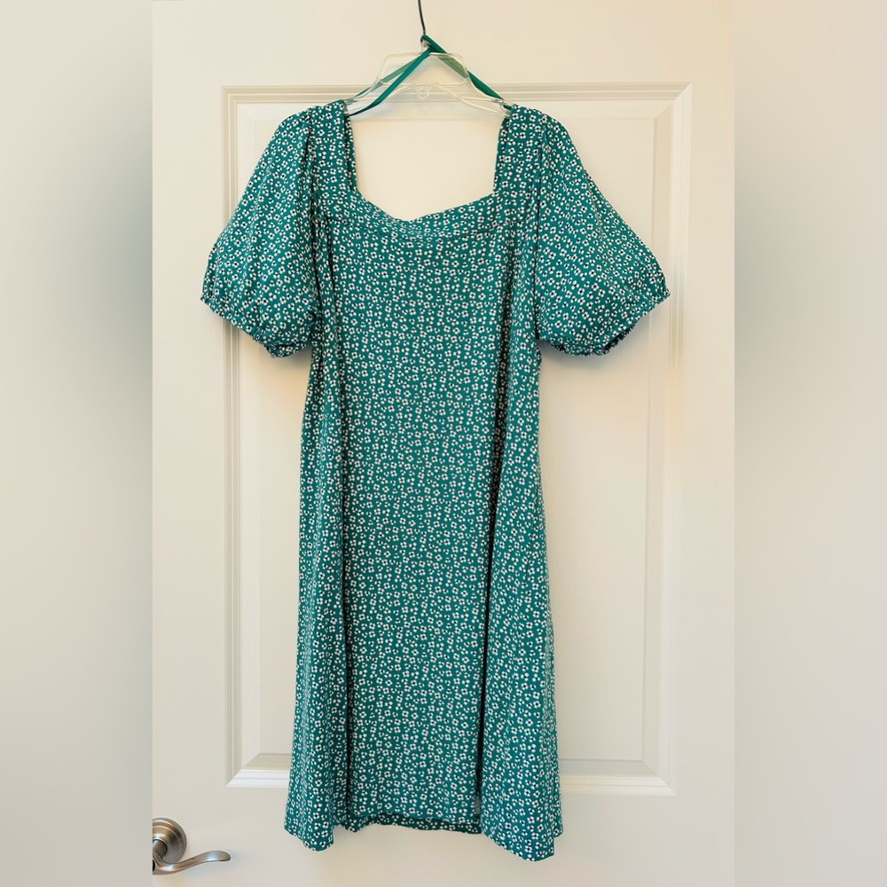 LOFT Green Patterned Midi Dress